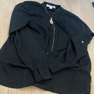 Michael Kors Zip-Up Blouse with Gold Accents